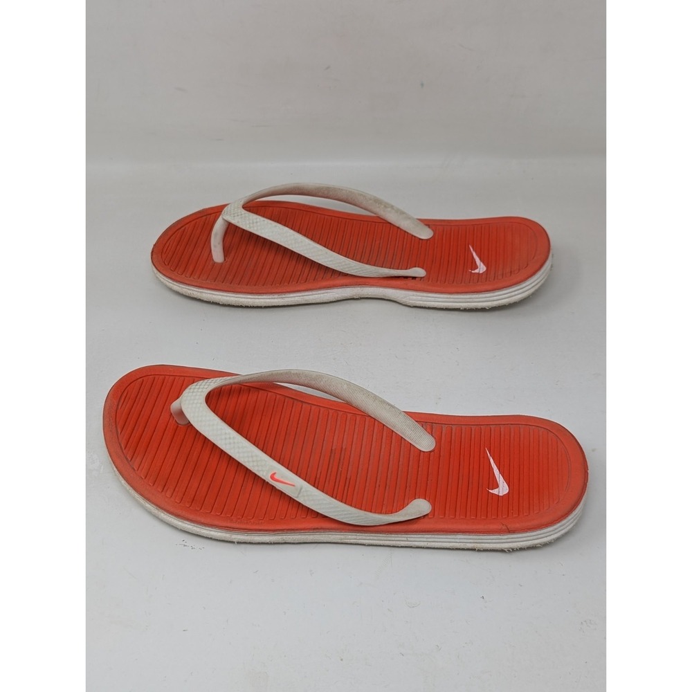 Nike Solarsoft Women's Thong 2 Flip Flop Sandals Size 6 Orange White Athletic - Picture 4 of 6